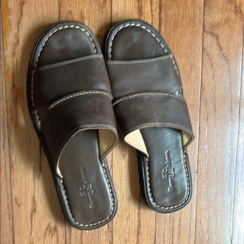 Tommy Bahama Brown Leather Slide Sandals